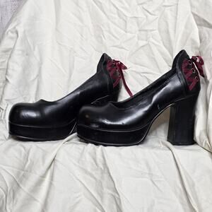 Vintage Hot Topic Chunky Platform Heels Corset Tie Mall Goth Y2K, sz 7-7.5